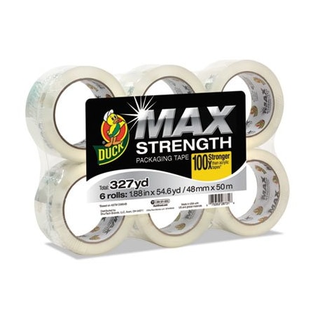 Shurtech Brands Duck, MAX PACKAGING TAPE, 3in CORE, 1.88in X 54.6 YDS, CRYSTAL CLEAR, 6PK 241513